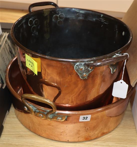 A copper preserve pan and another pan